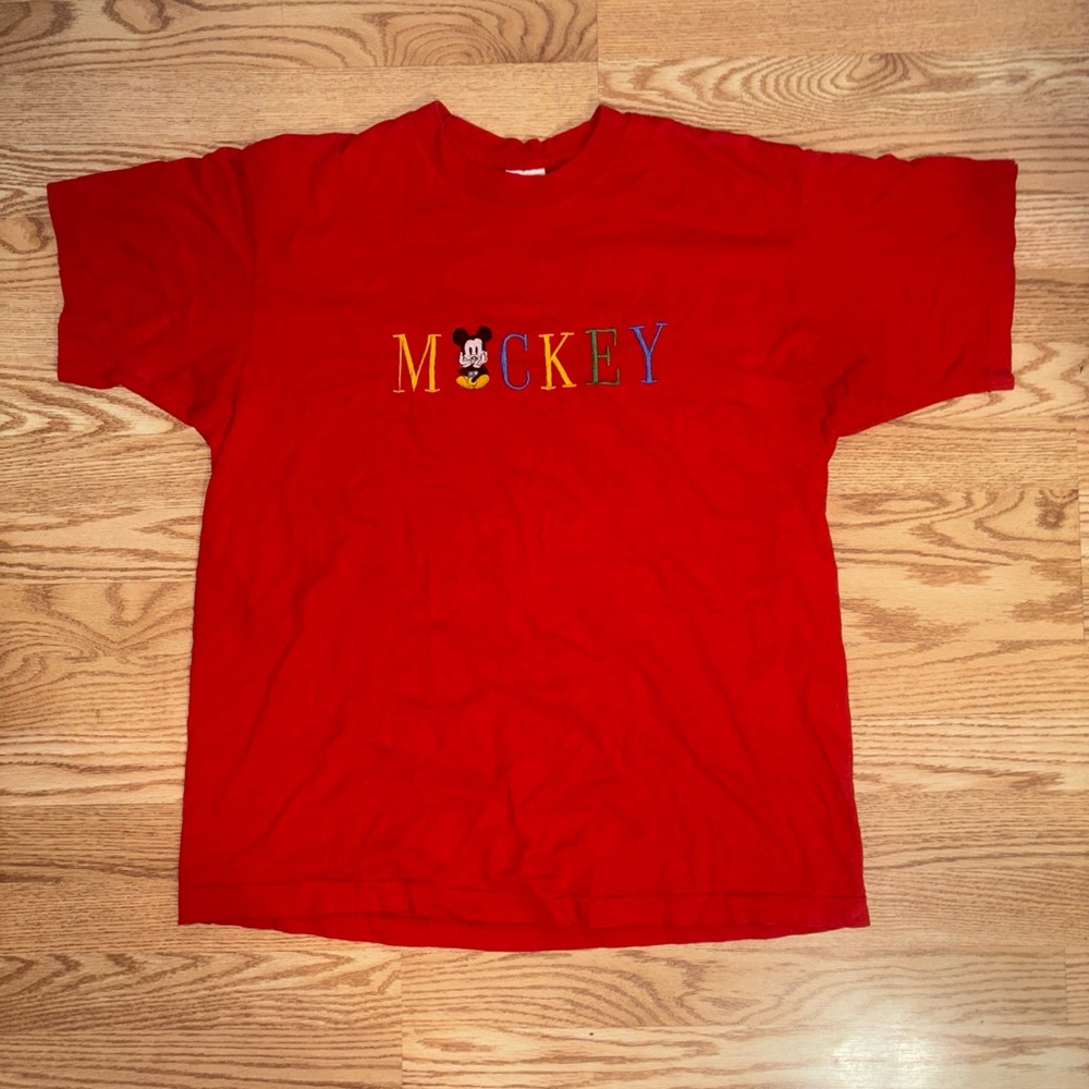 VTG Mickey & Co. T-Shirt XL Red 90s Disney Mouse Single Stitch Embroidered